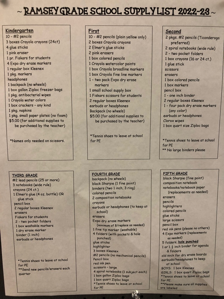 grade school supply list